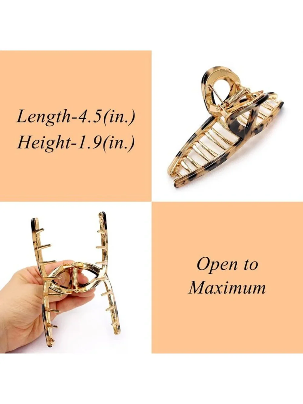 Set of 3 Big Butterfly Claw Hair Clips - 4.5” Acetate & Metal for Thick Hair